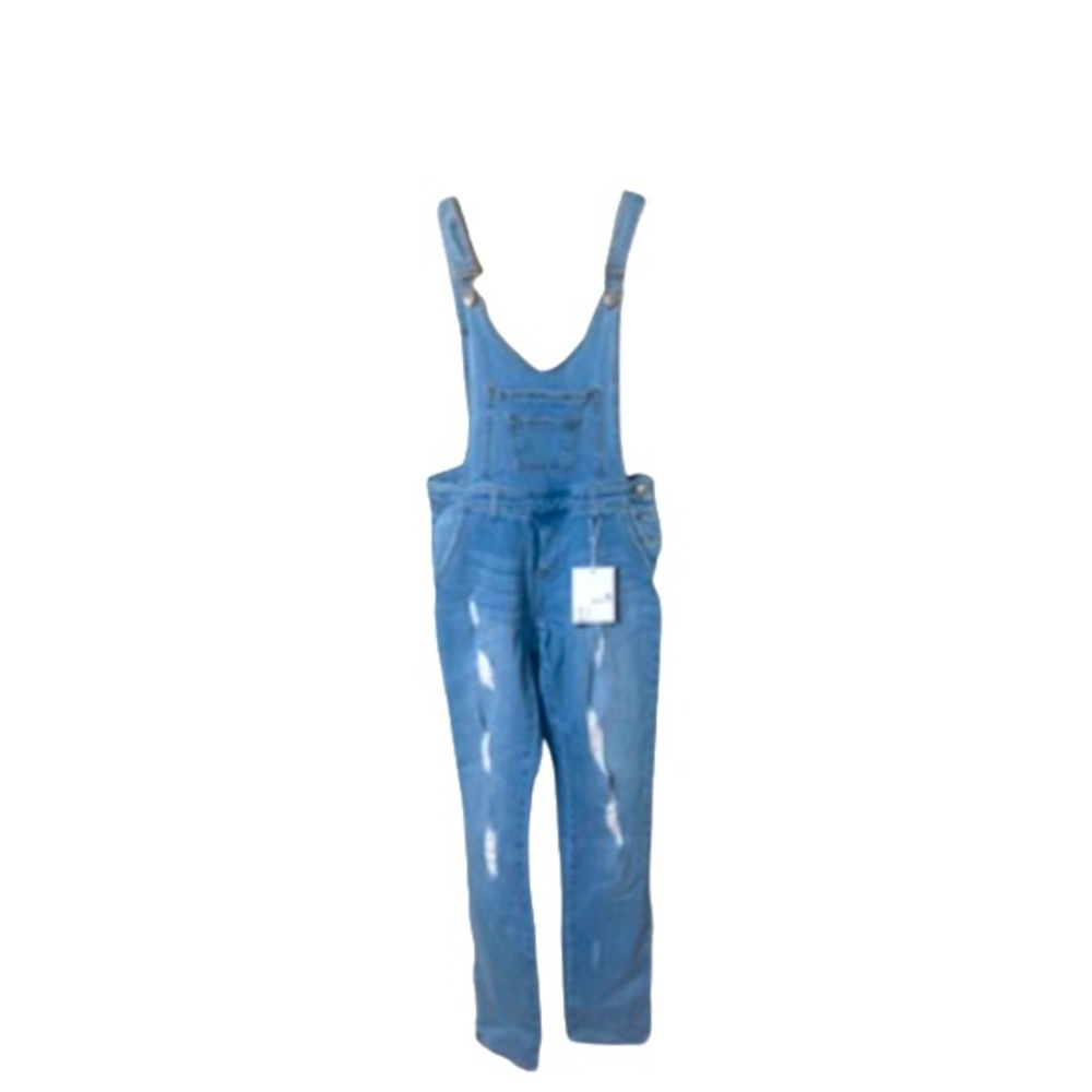 Distressed Denim Jeans Overalls - Picture 1 of 9